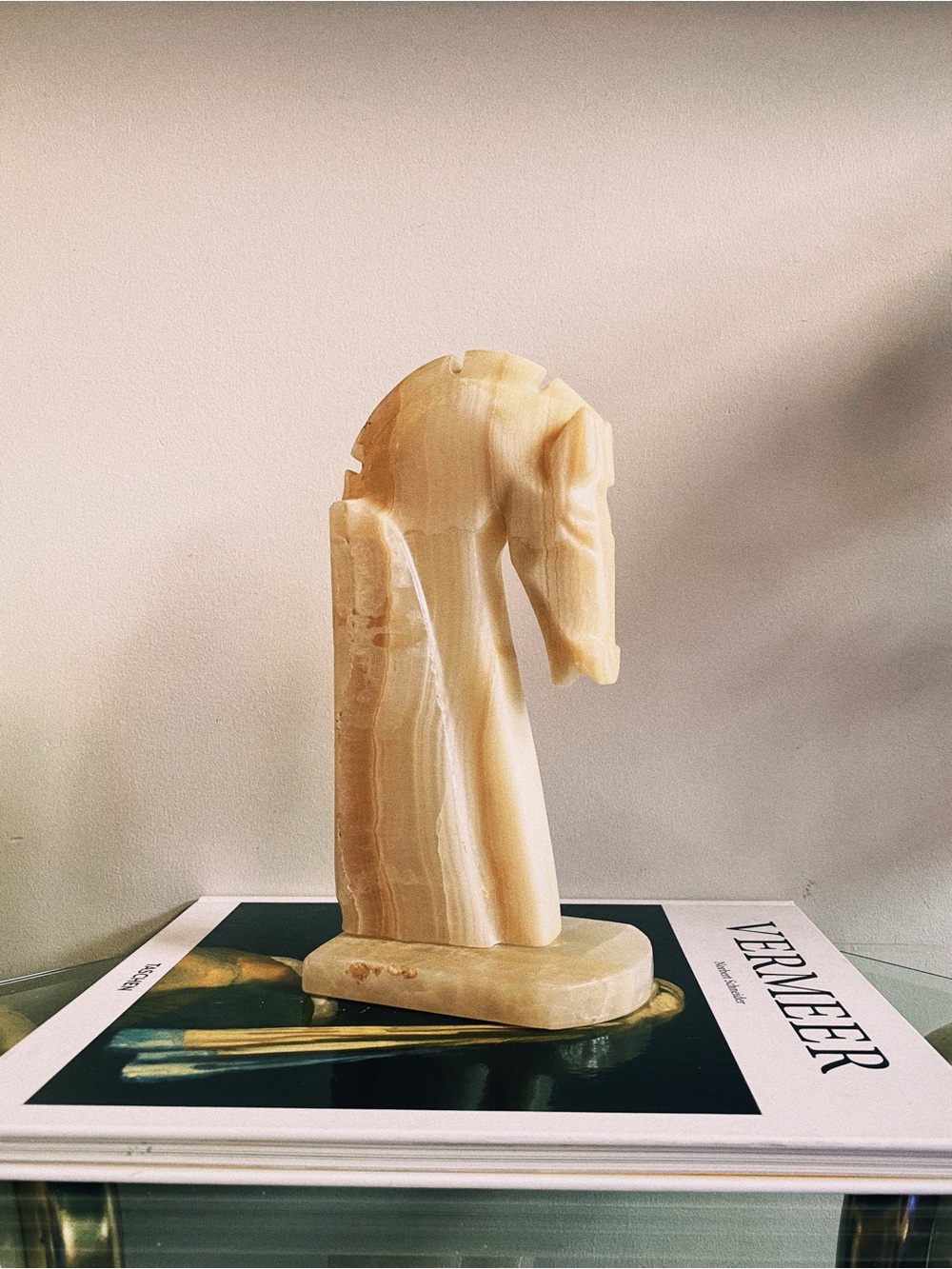 MCM Vintage Alabaster Carved Horse Book End Solo